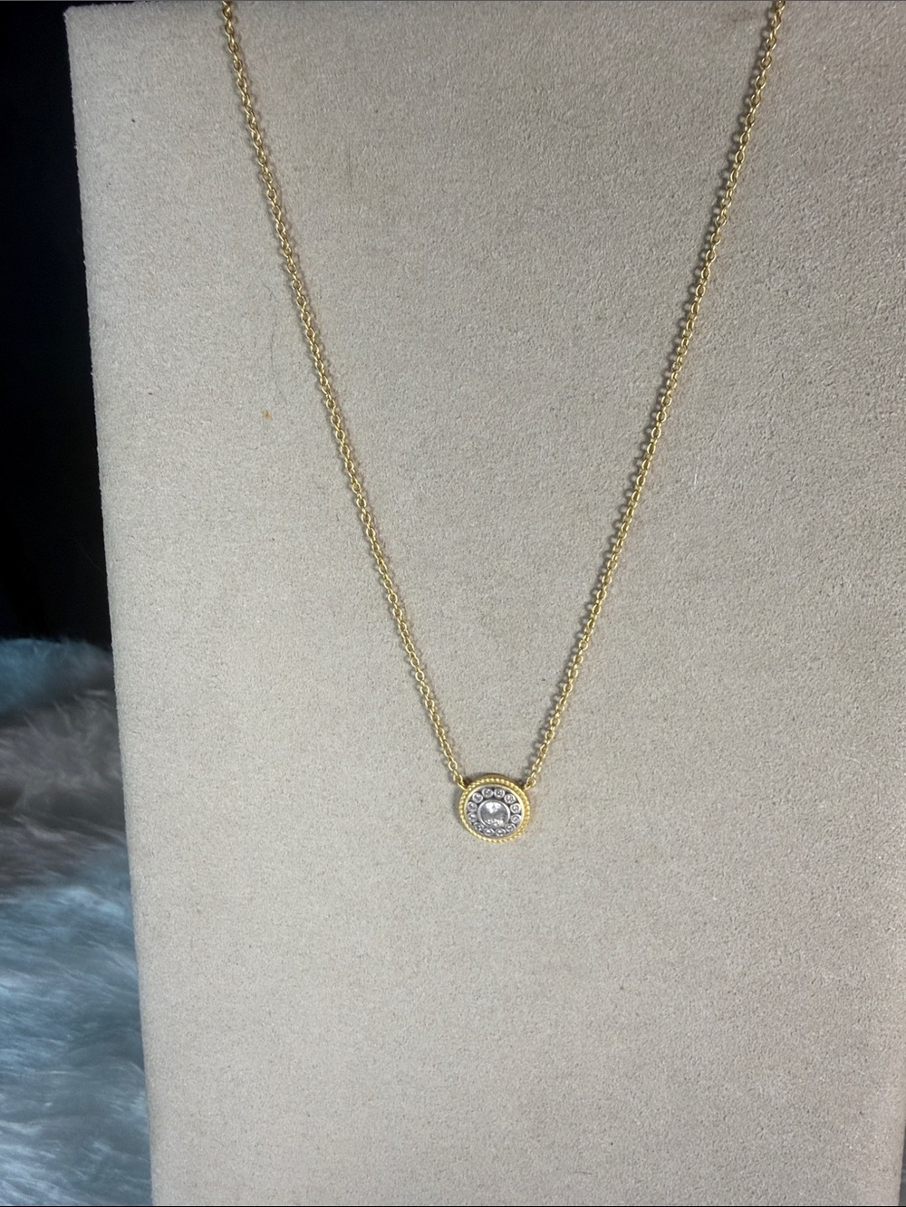 Delicate Gold-Tone Round Crystal Pendant Necklace
